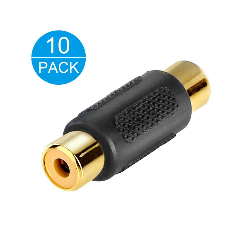 10 Pack RCA Female to Female Coupler Audio Video Gold Adapter, for Phono, Speaker, RCA Cable, Amplifier